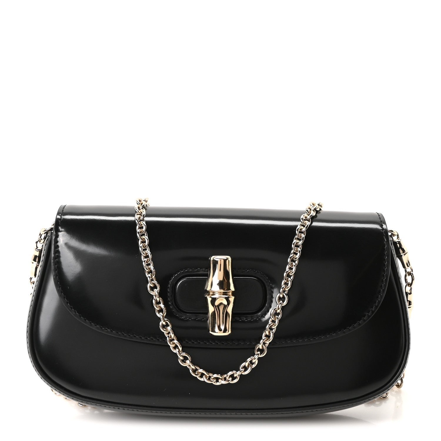 Gucci Shiny Calfskin Small Bamboo Night Bag Black