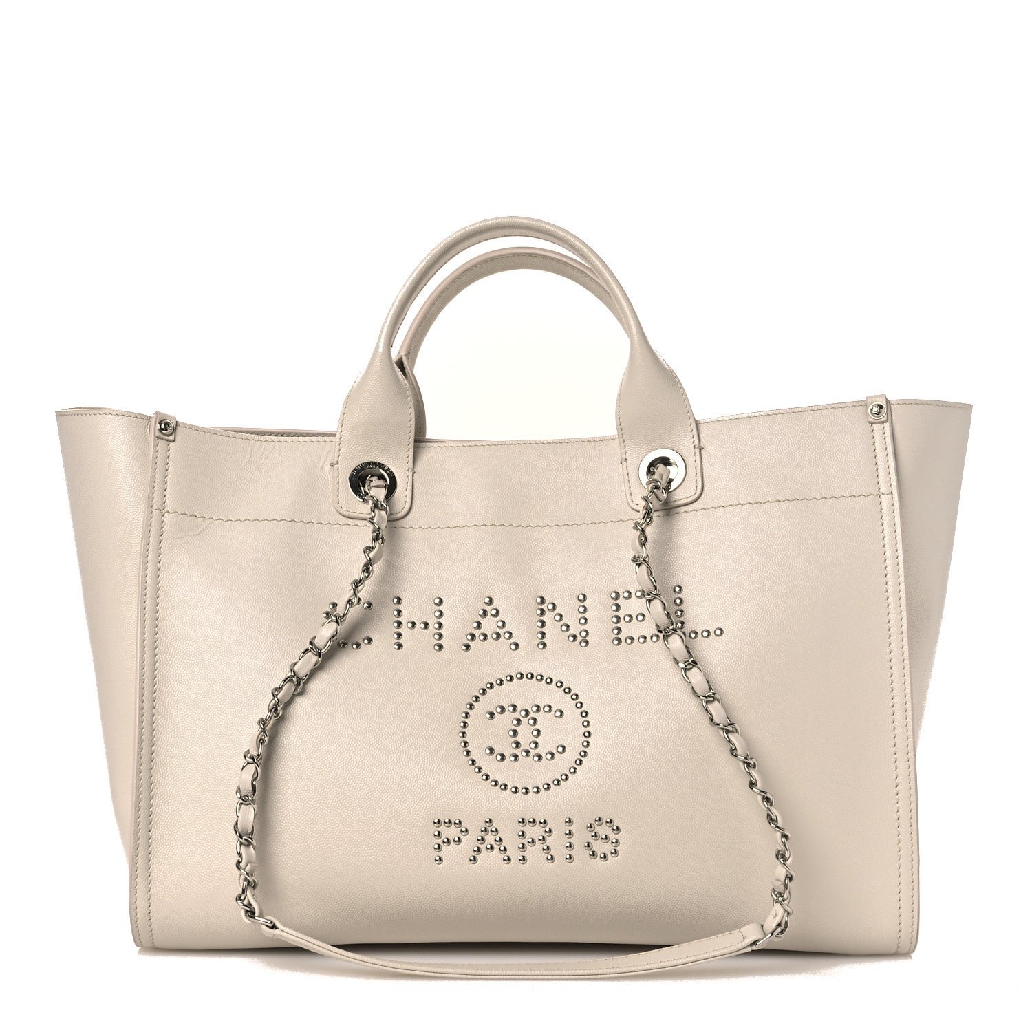 Chanel Caviar Medium Studded Deauville Tote Ivory