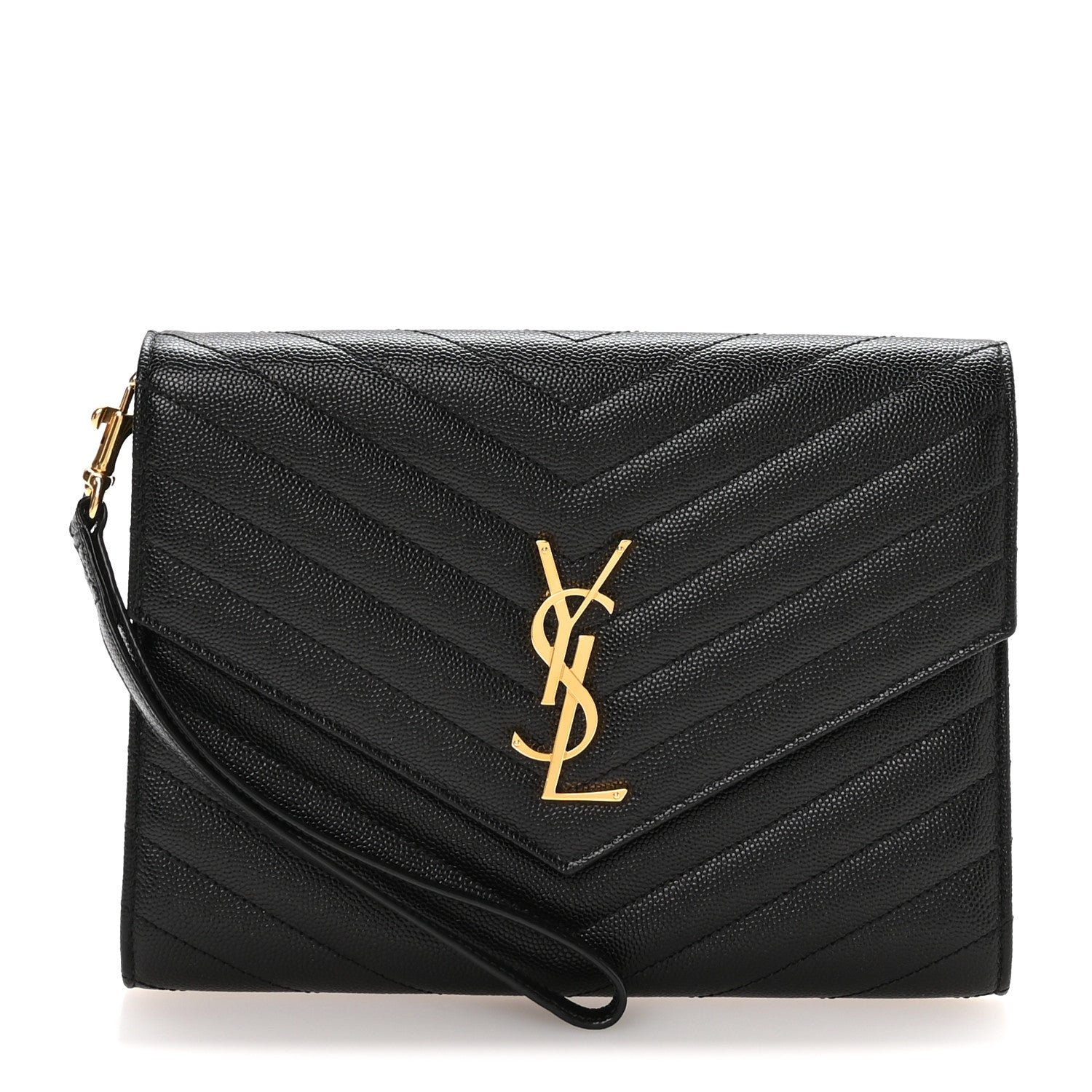 Saint Laurent Grain De Poudre Matelasse Chevron Monogram Envelope Clutch Black