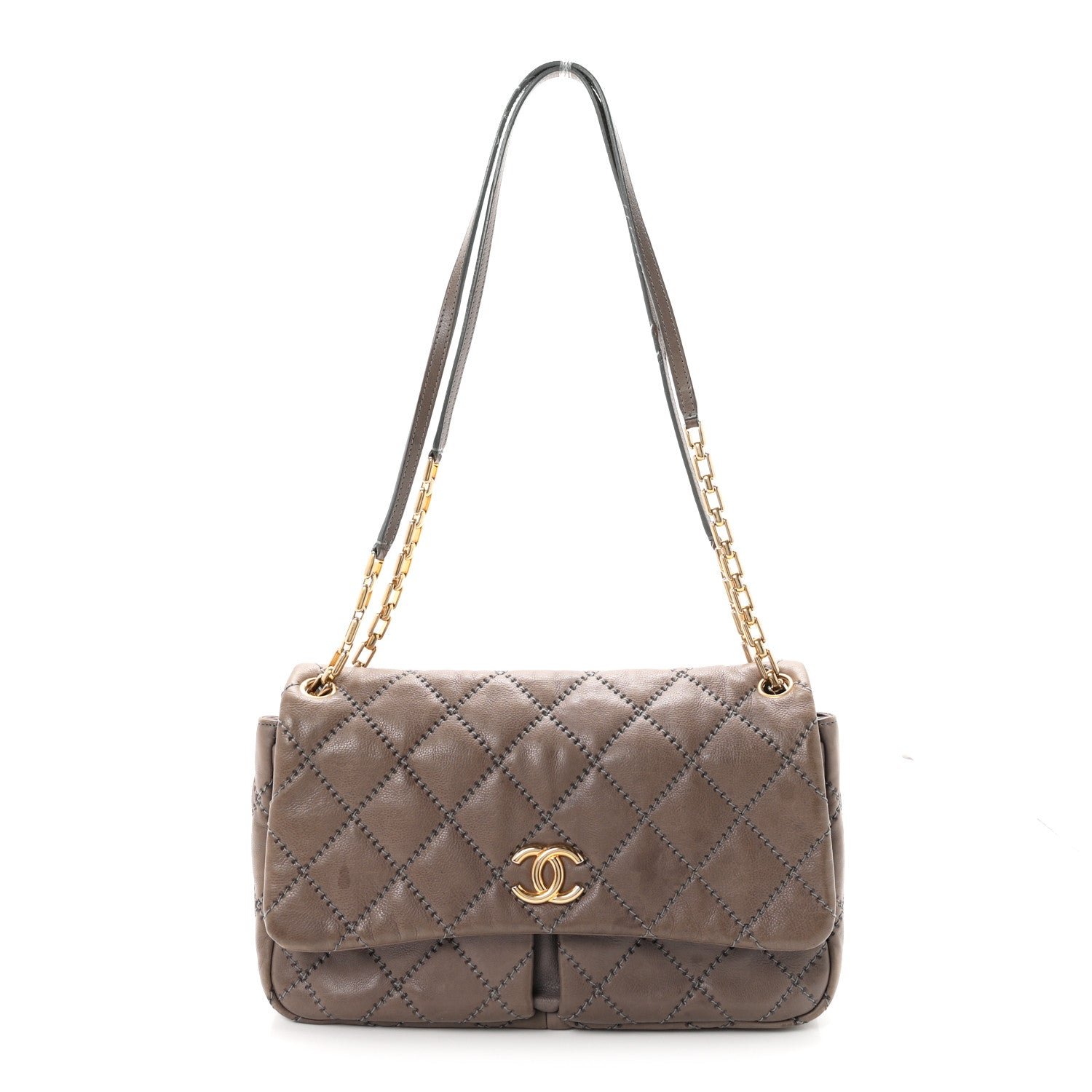 Chanel Calfskin Quilted Large Retro Chain Flap Grey