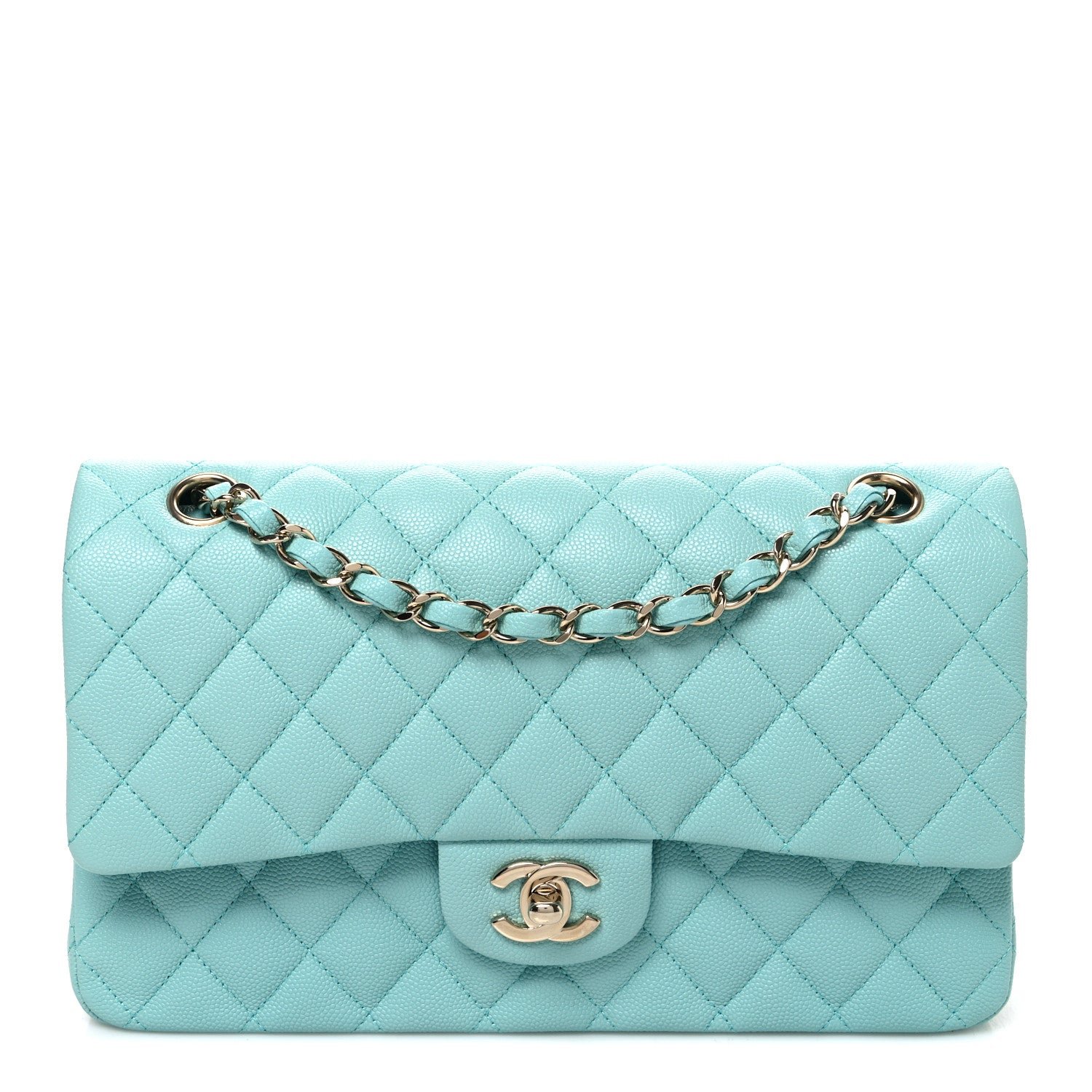 Chanel Caviar Quilted Medium Double Flap Light Blue