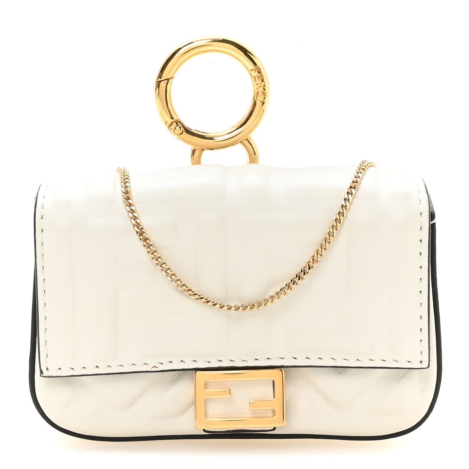 Fendi Nappa Matisse FF Embossed Nano Baguette Charm White