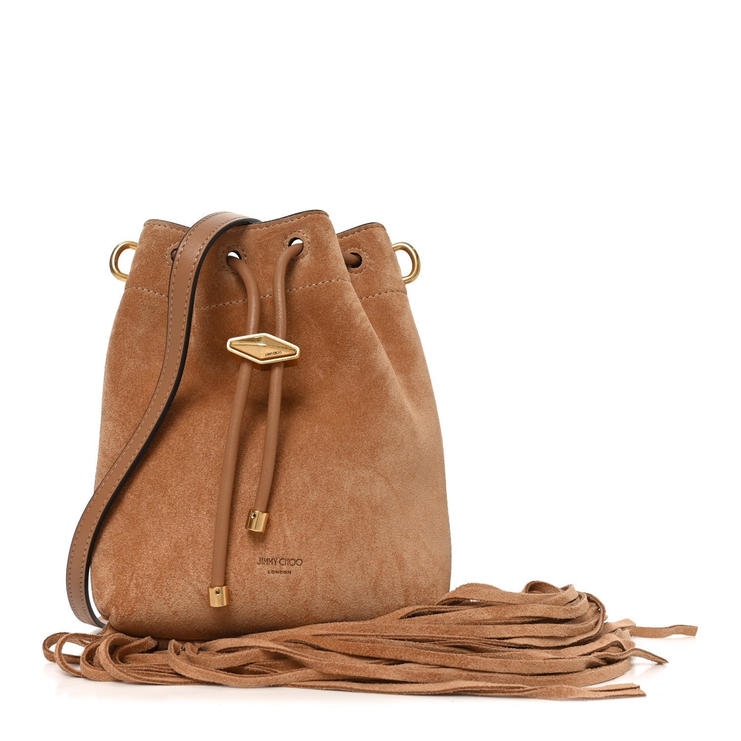 Jimmy Choo Suede Mini Fringe Tassel Bag Toffee