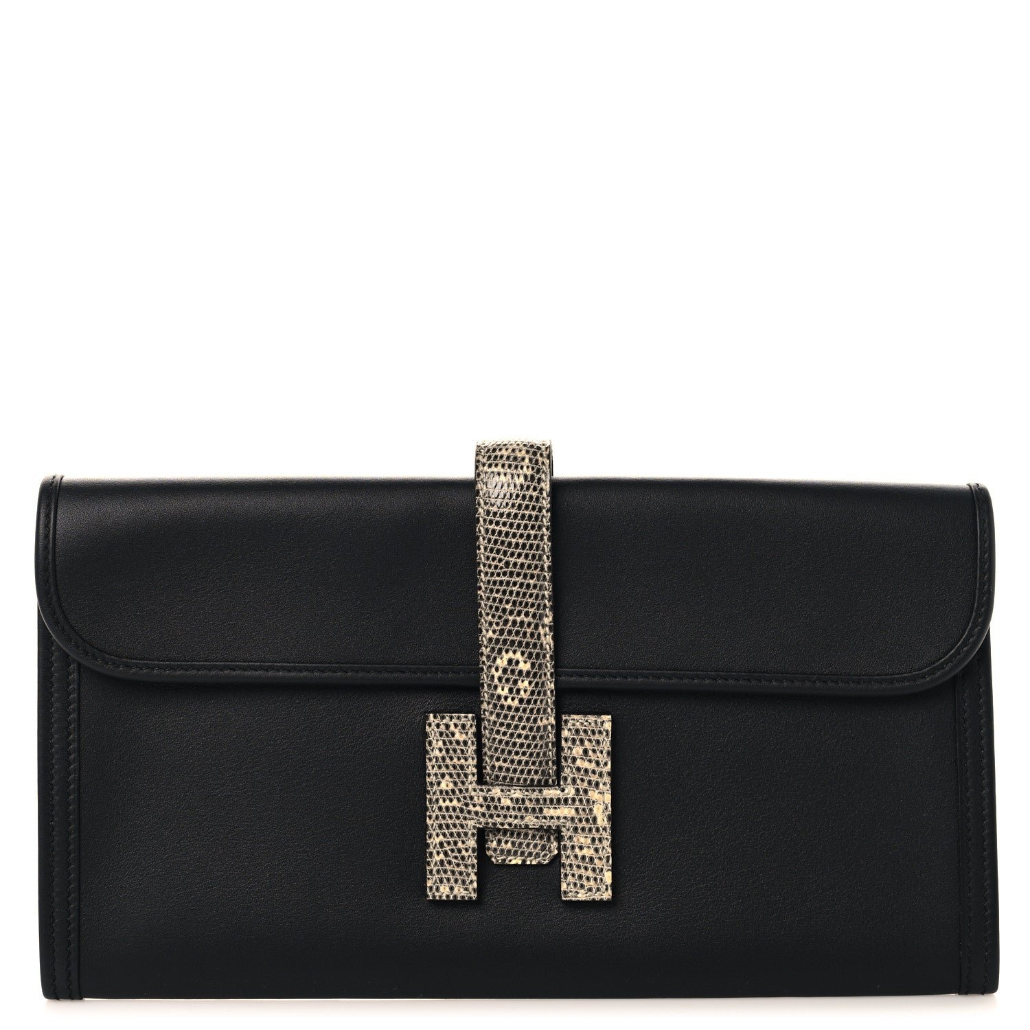 Hermes Swift Lizard Jige Elan Touch 29 Clutch Black Ombre