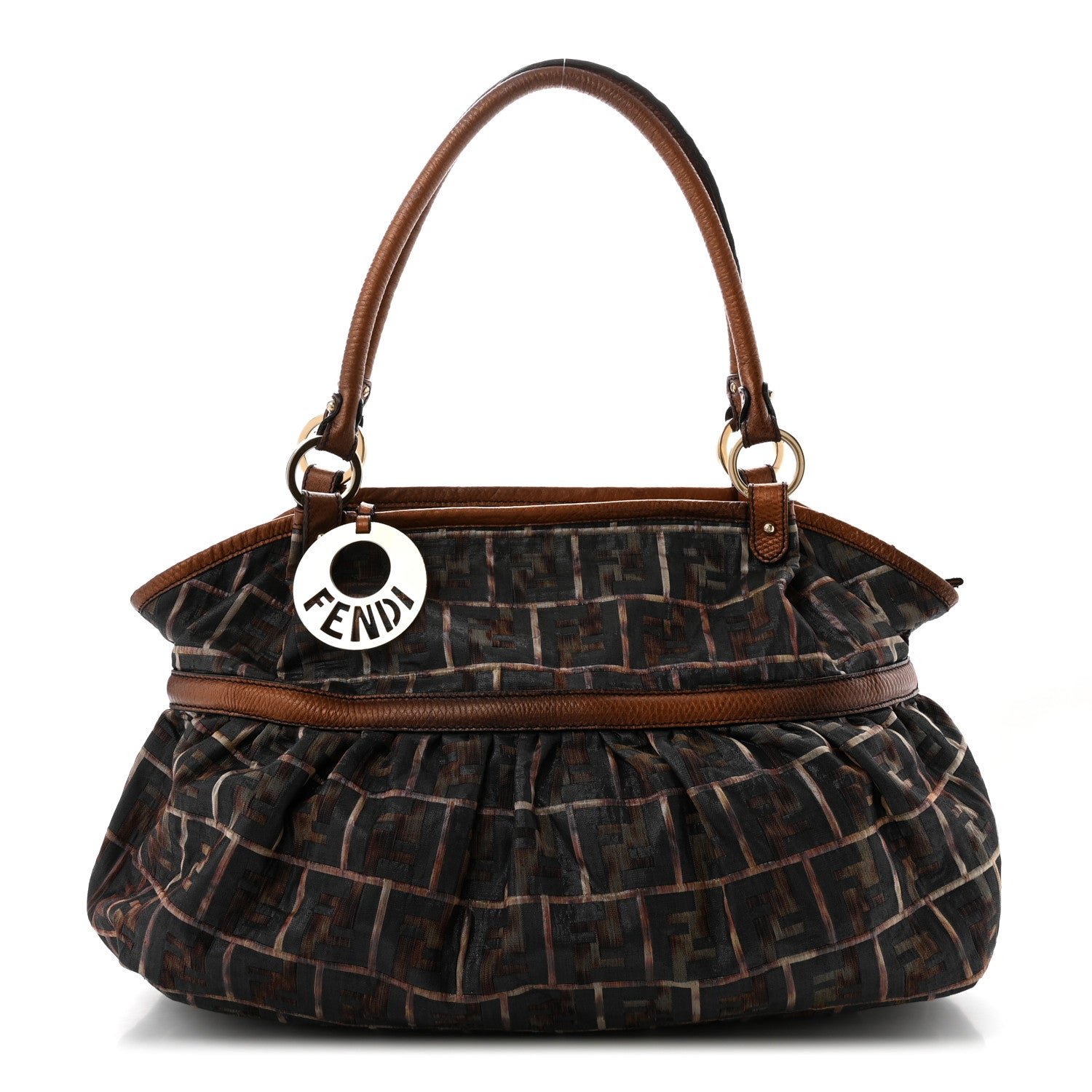Fendi Zucca Calfskin Crocodile Embossed Large Chef Shopper Tote Tobacco