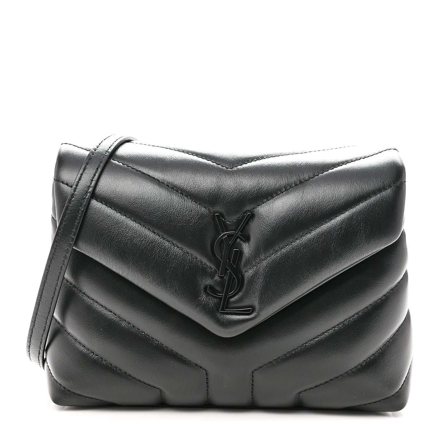 Saint Laurent Calfskin Y Quilted Monogram Monochrome Toy Loulou Crossbody Bag Black