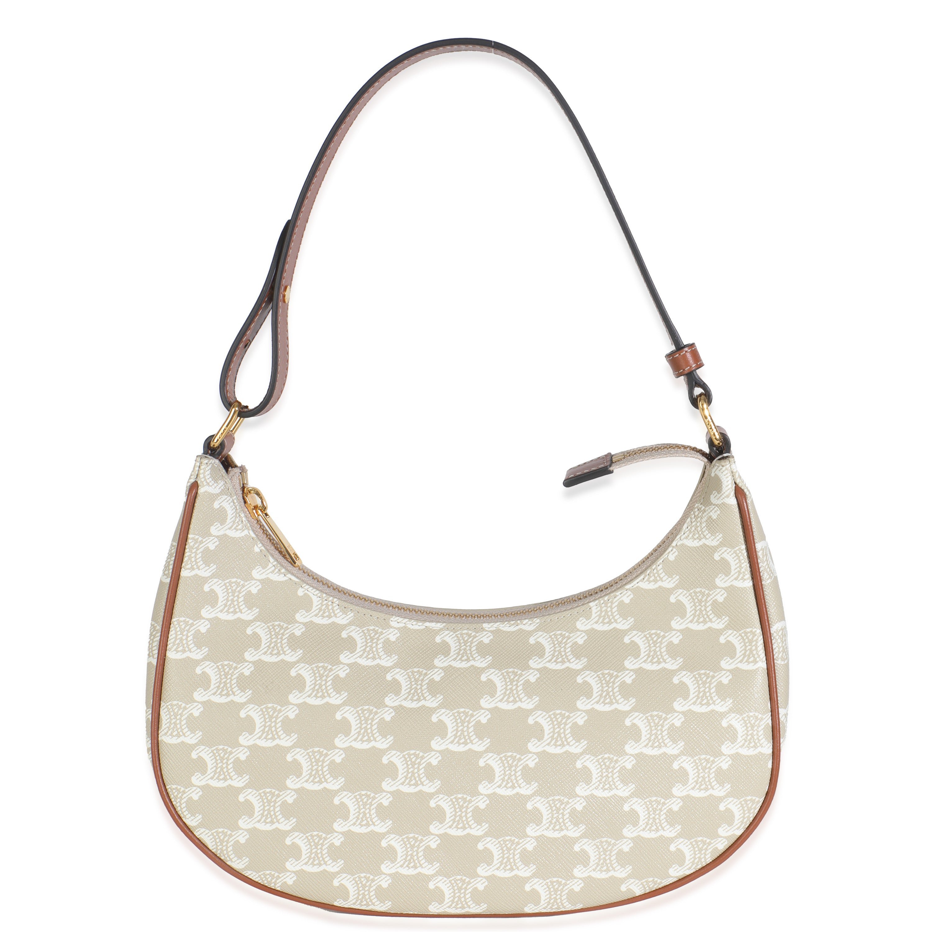 Celine Tan Calfskin White Triomphe Canvas Ava Shoulder Bag