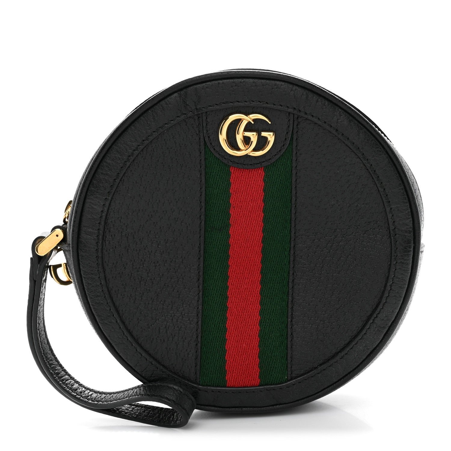 Gucci Textured Calfskin Web Ophidia Round Wrist Wallet  Black