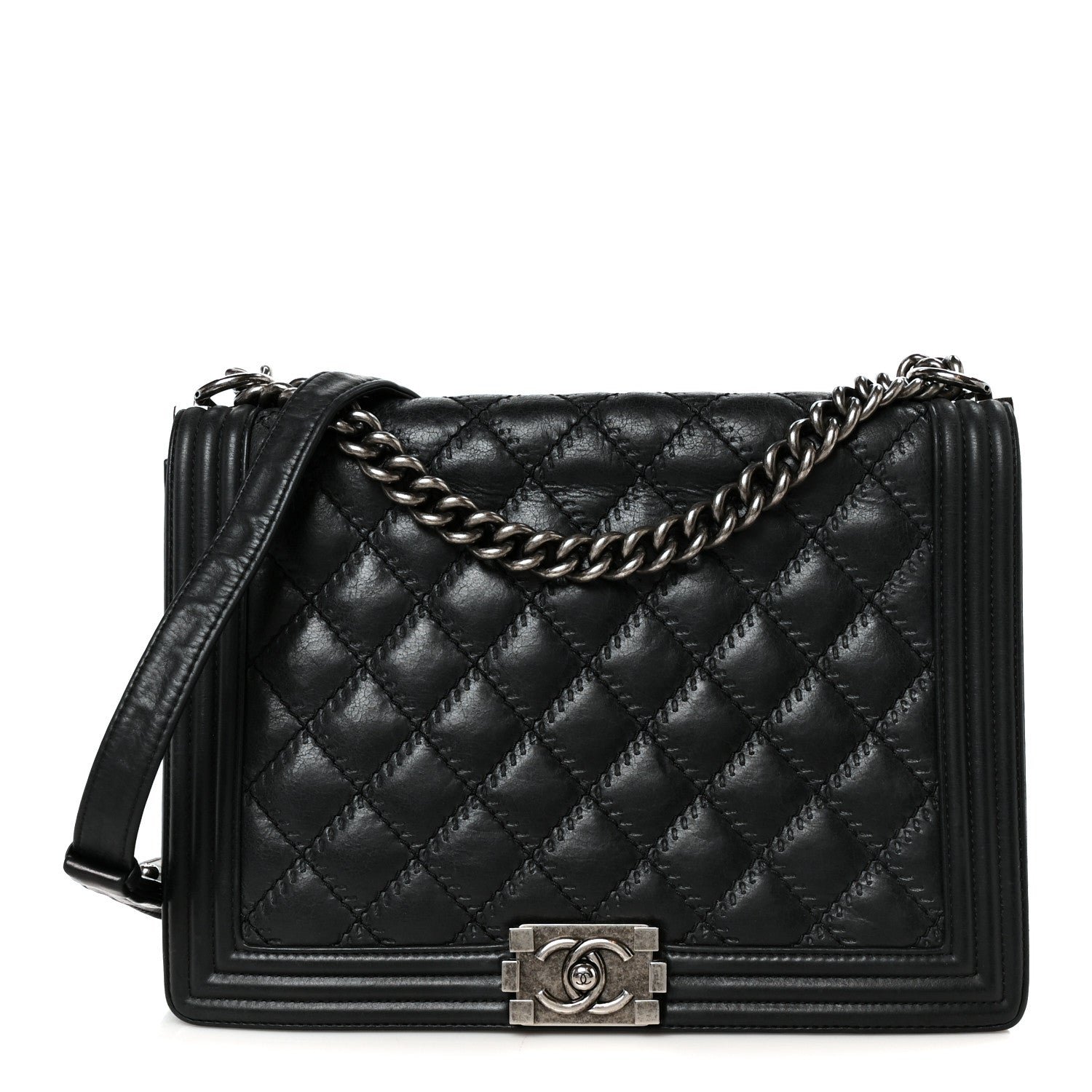 Chanel Calfskin Quilted Double Stitch New Medium Boy Flap Black