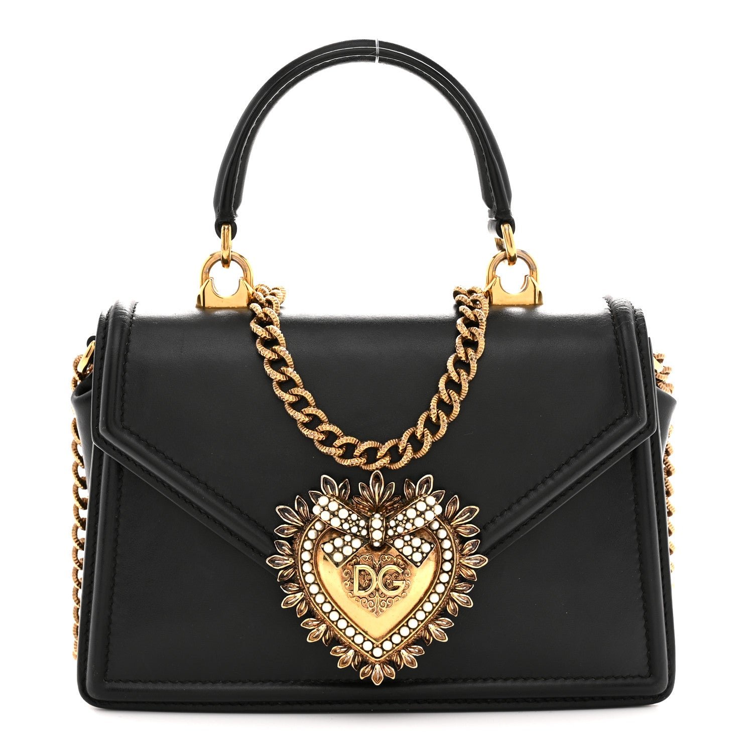 Dolce & Gabbana Smooth Calfskin Small Devotion Envelope Top Handle Bag Black