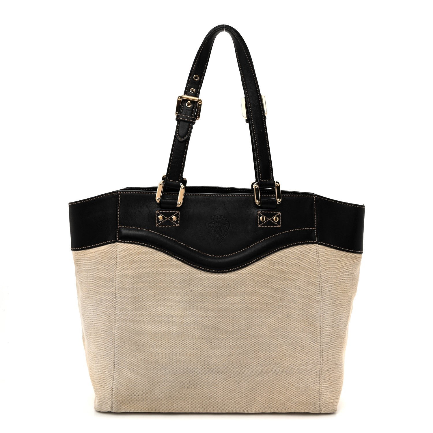 Gucci Calfskin Canvas Tote Black White
