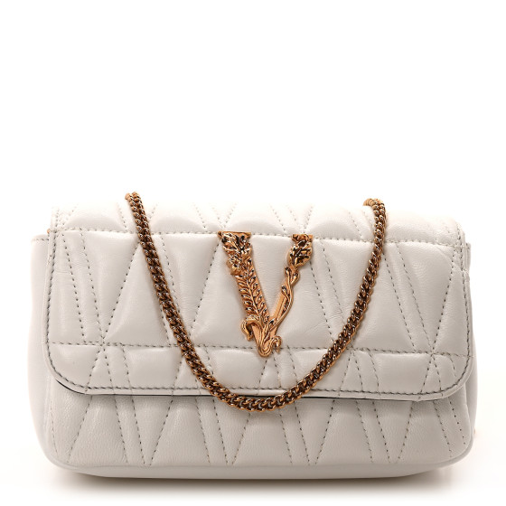 Versace Nappa Quilted Virtus Evening Bag White