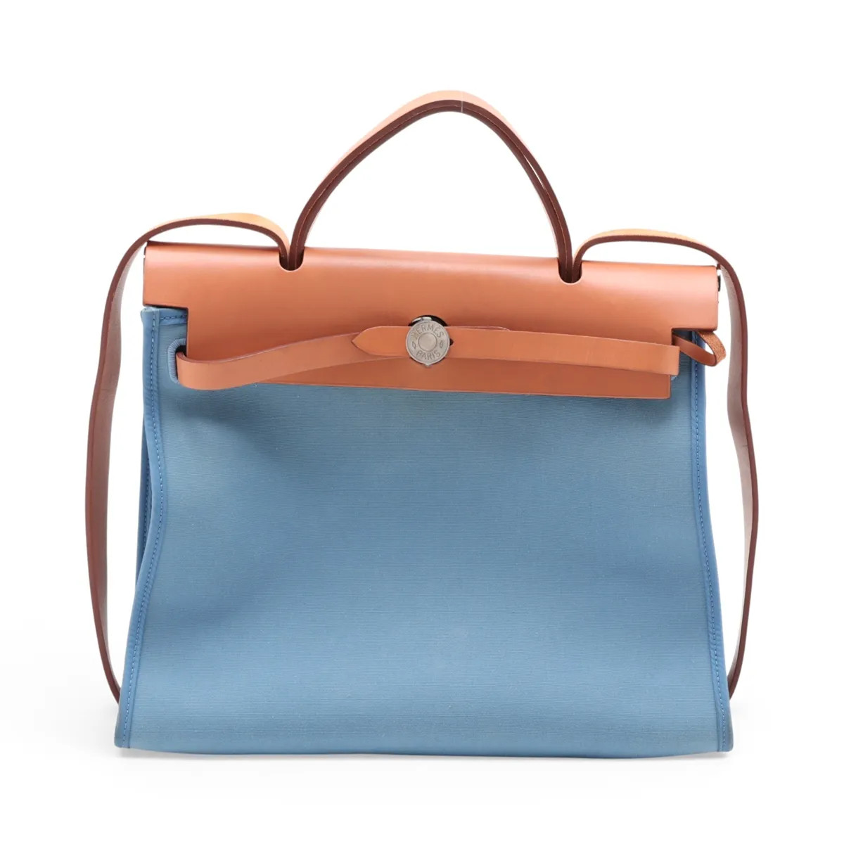 Hermès Herbag Zip PM Toile Officier × Vache Hunter blue x brown Silver Metal Fit