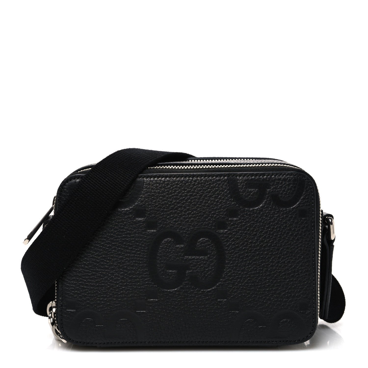 Gucci Piuma Calfskin Jumbo GG Embossed Super Mini Messenger Bag Black
