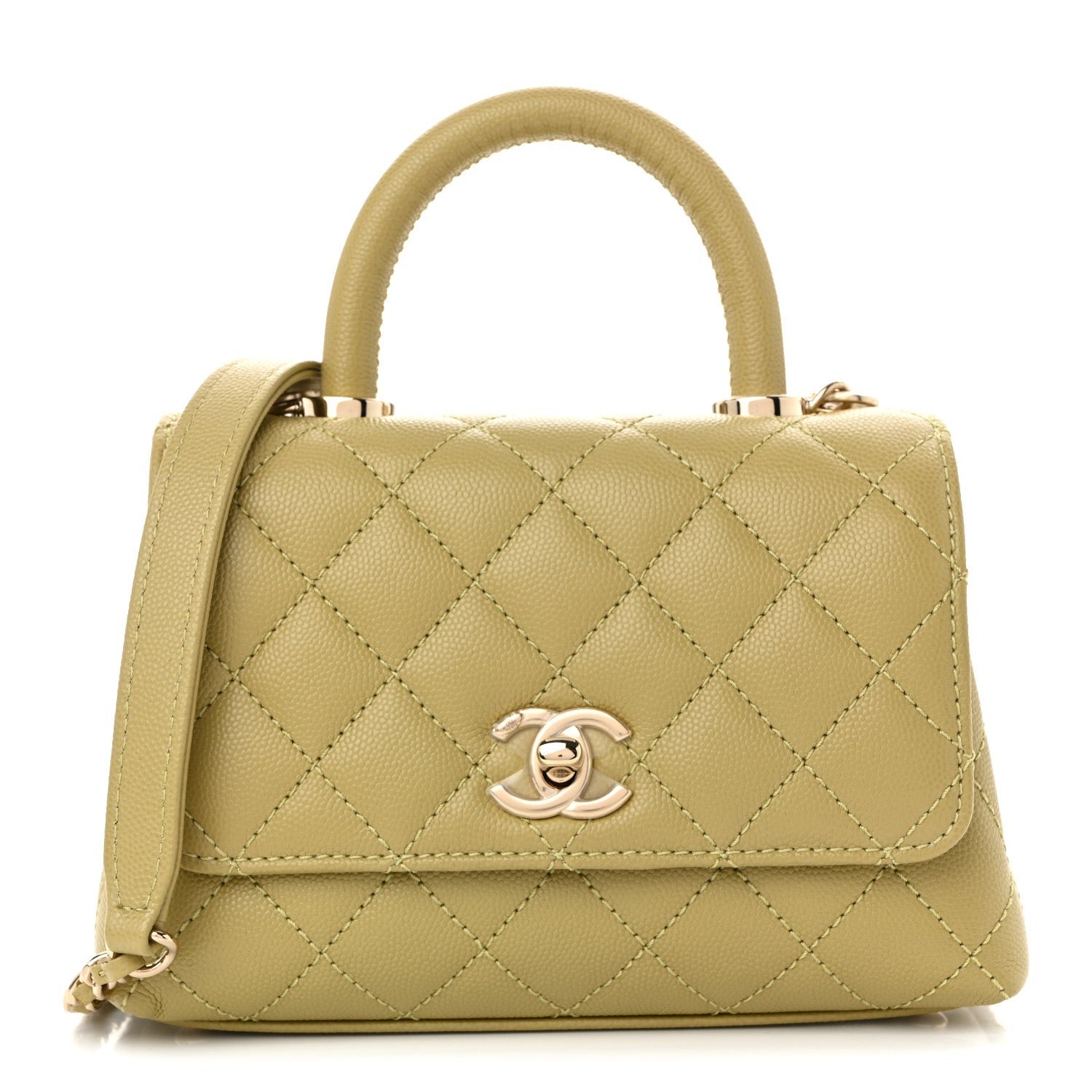 Chanel Caviar Quilted Extra Mini Coco Handle Flap Light Green