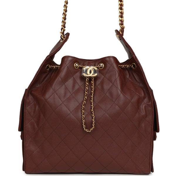 Chanel Medium 25 Hobo Bag Brown Caviar Antique Gold Hardware