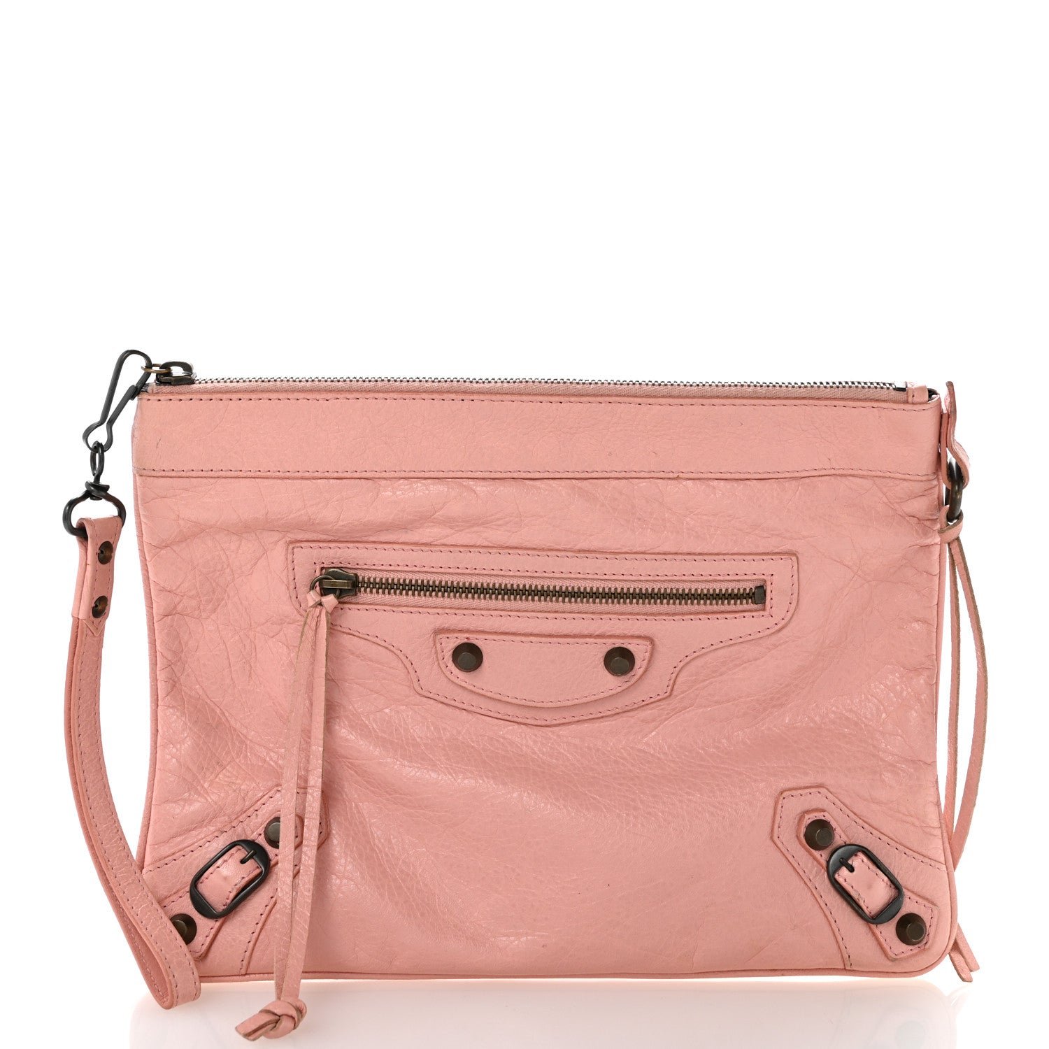 Balenciaga Agneau Classic Hardware Flat Handle Clutch Rose Peche