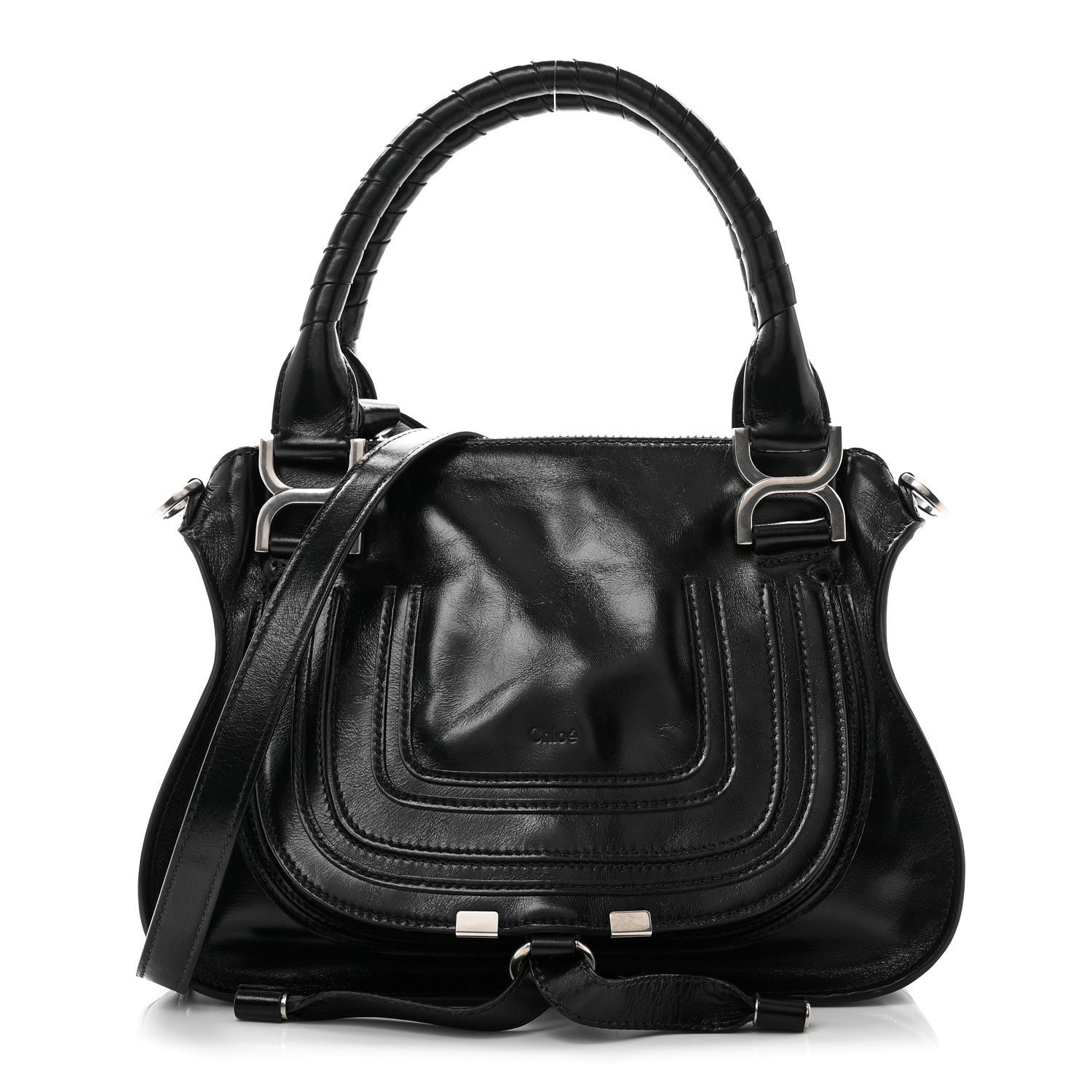 Chloe Chloe Natural Shiny Calfskin Small Marcie Satchel Black