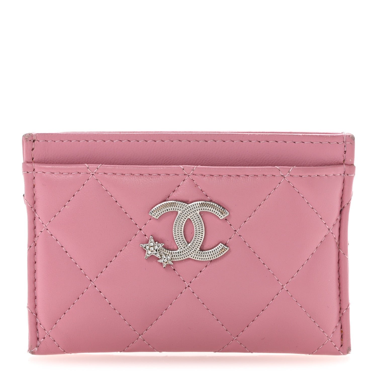 Chanel Lambskin Quilted Crystal Star Card Holder Pink