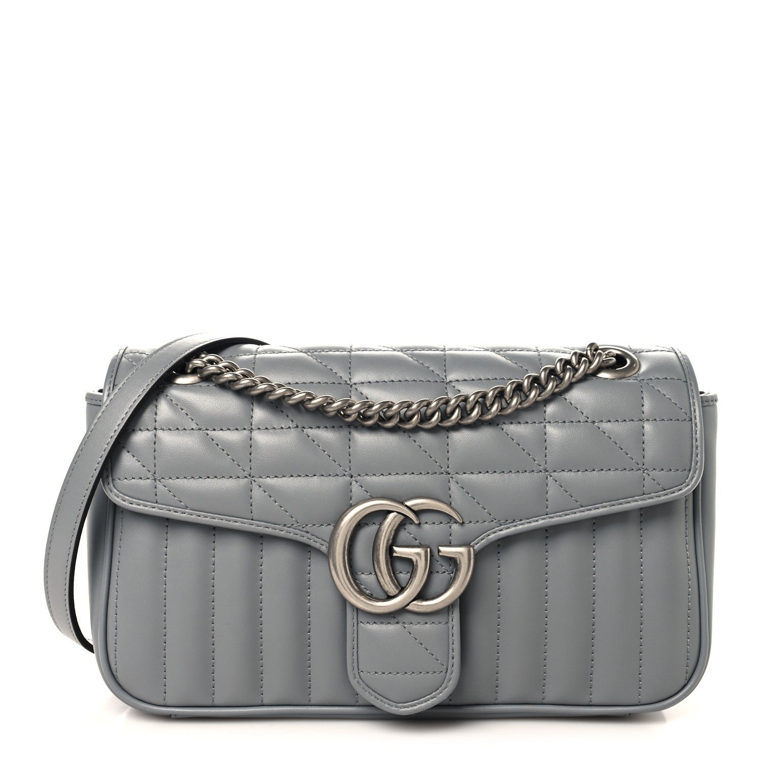 Gucci Calfskin Matelasse Aria Small GG Marmont Shoulder Bag Deep Grey
