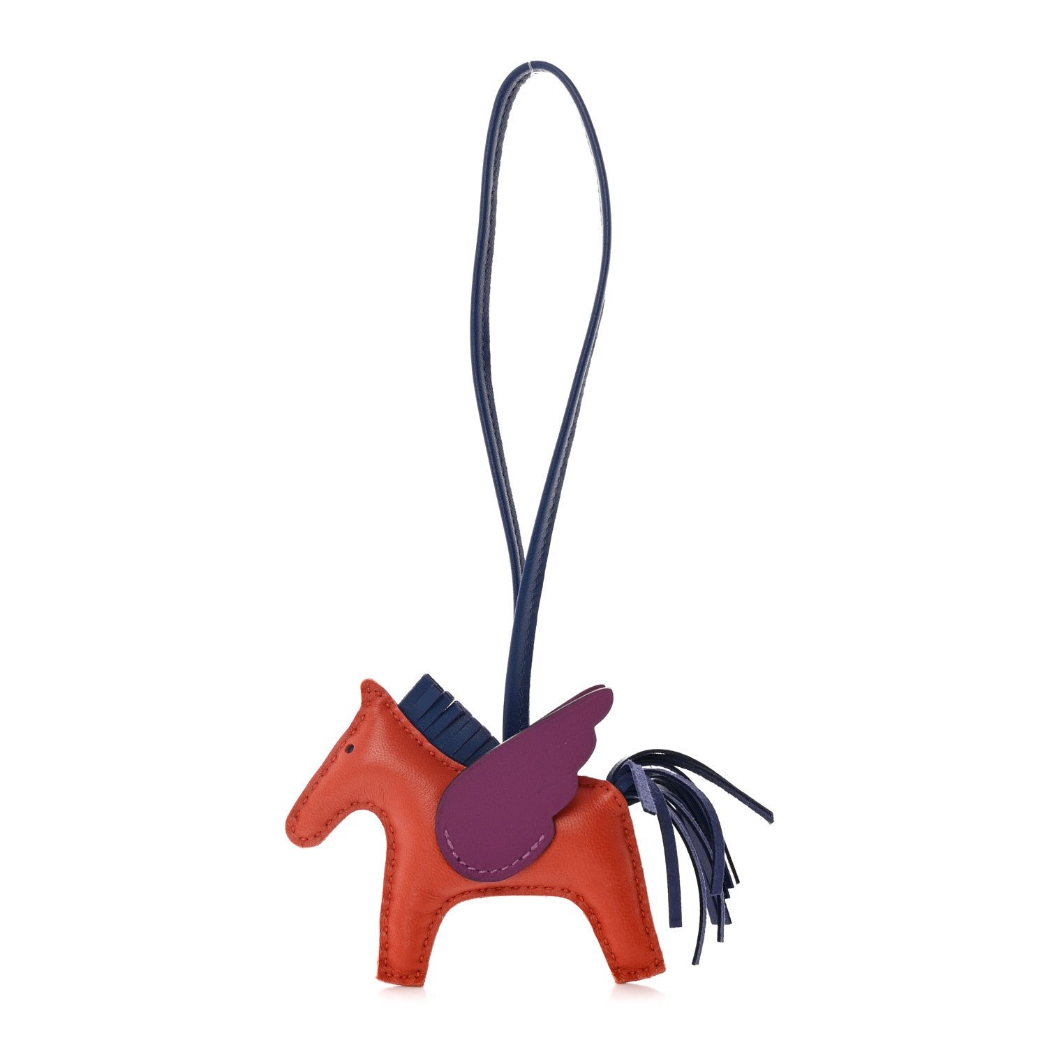 Hermes Milo Lambskin Grigri Rodeo Pegase Horse Bag Charm PM Cornaline Bleu Saphir Anemone