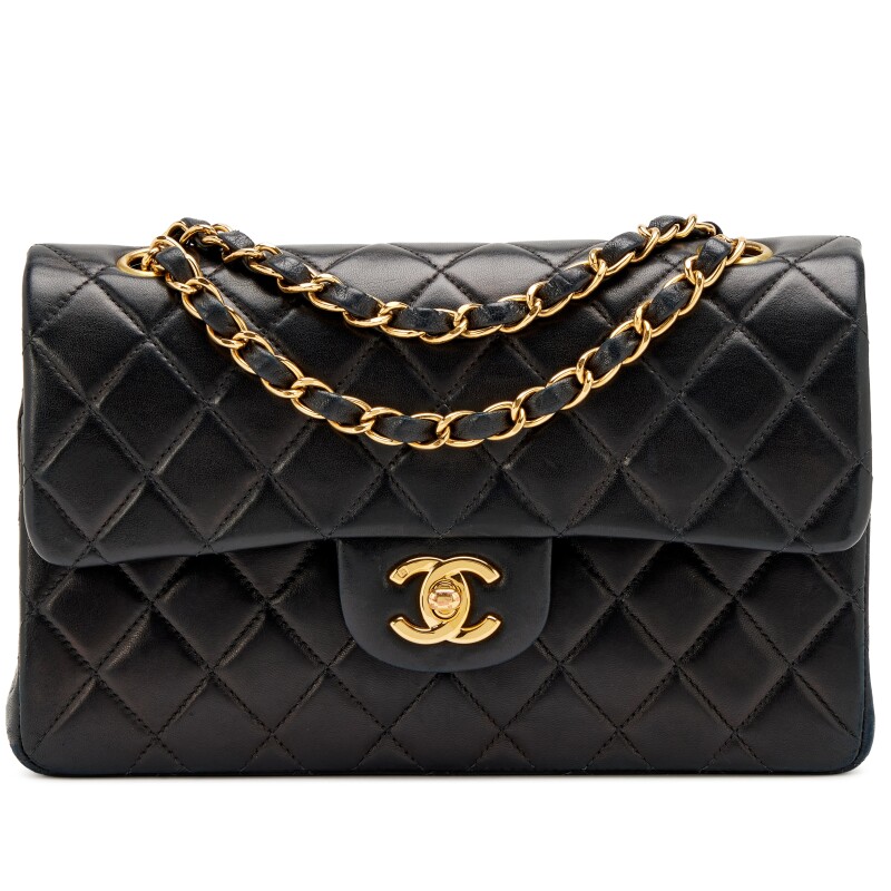 Vintage Black Quilted Lambskin Small Classic Double Flap Bag Gold Hardware, 2000-2002