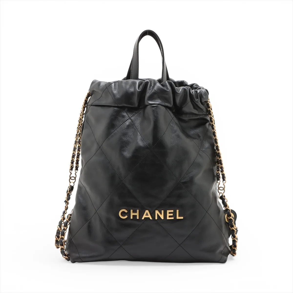 Chanel Chanel 22 Backpack shiny calfskin Chain Backpack Black Gold Metal Fitting