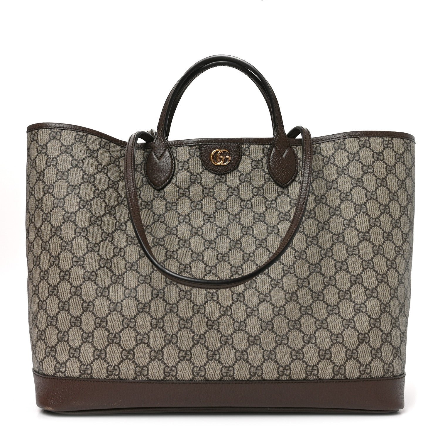 Gucci GG Supreme Monogram Textured Calfskin Medium Ophidia Shoulder Tote Bag Beige Ebony New Acero