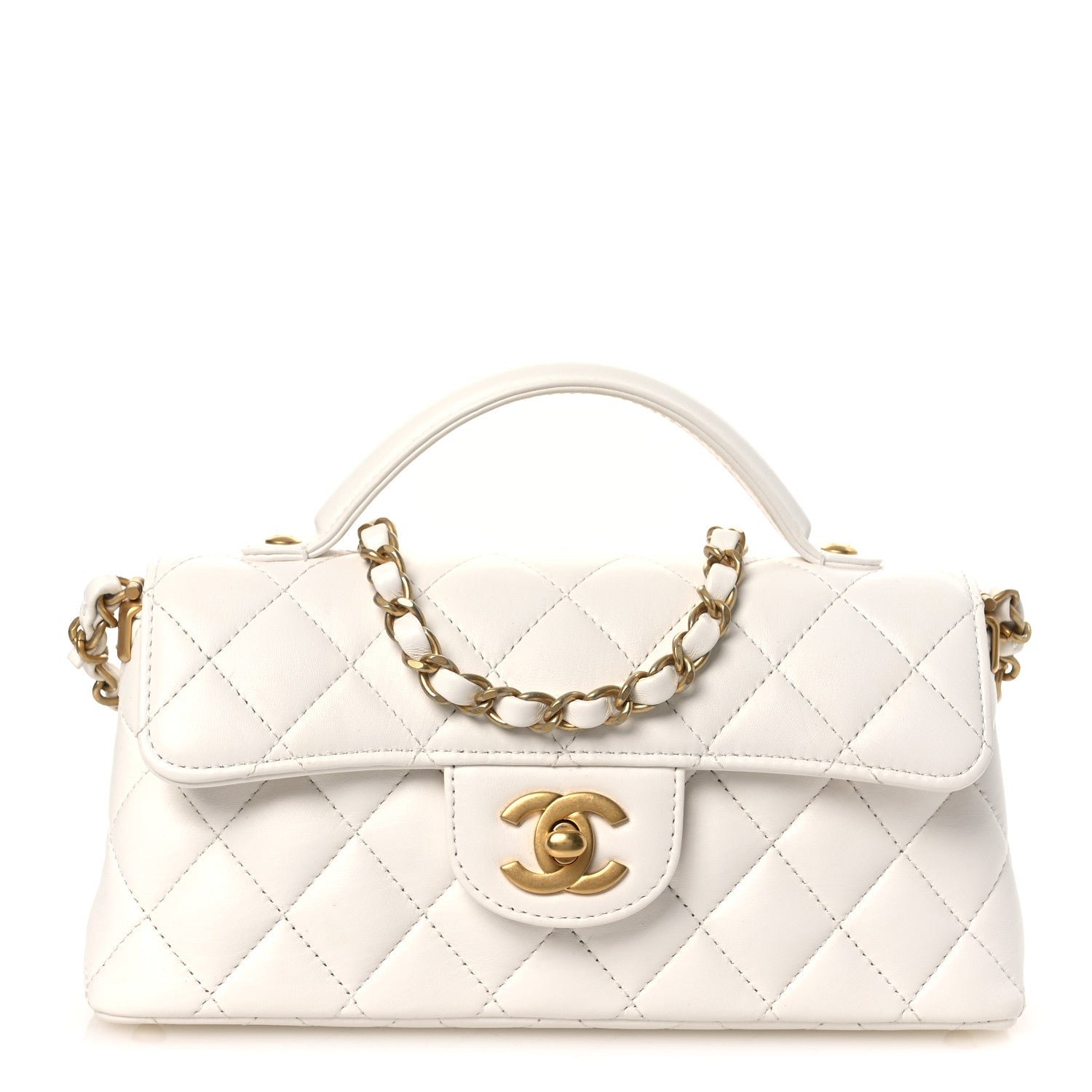 Chanel Lambskin Quilted Mini Flap Top Handle Bag White