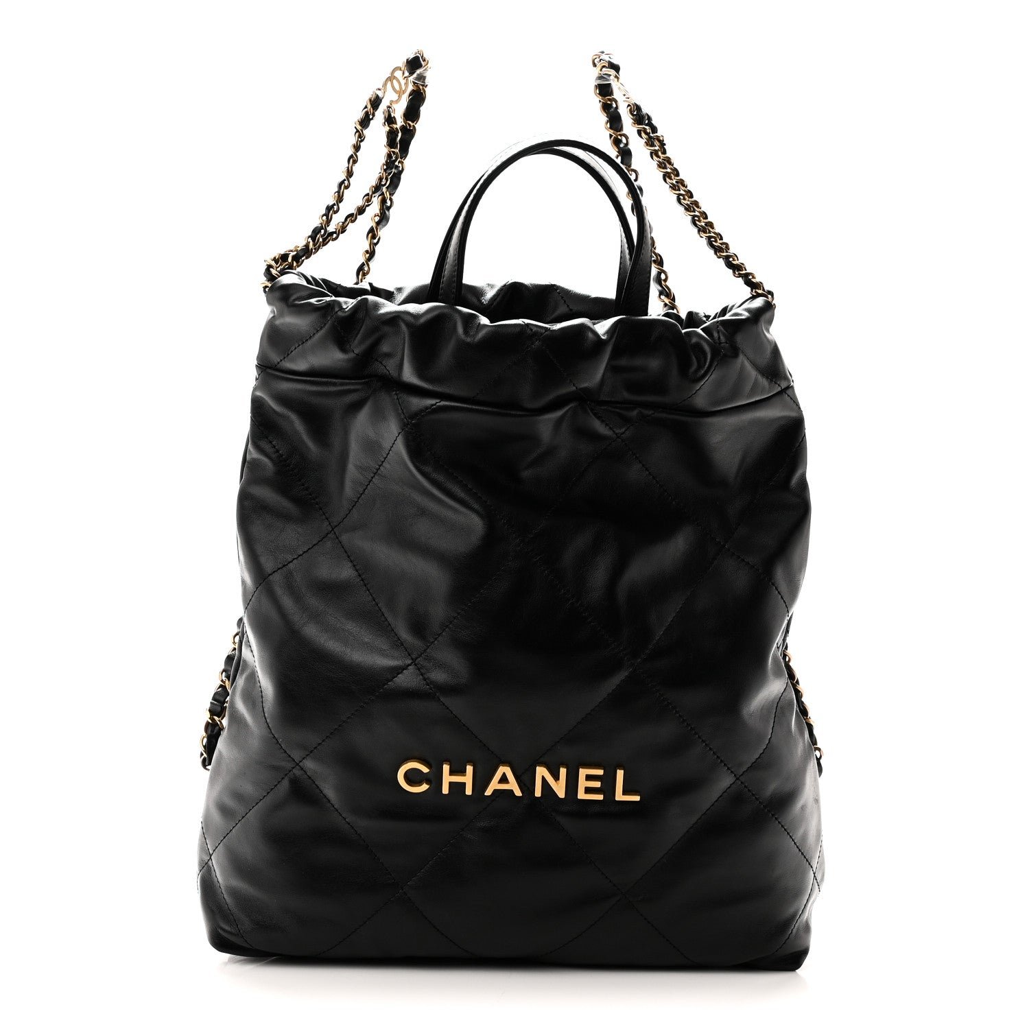 Chanel Shiny Calfskin Quilted Chanel 22 Backpack Black