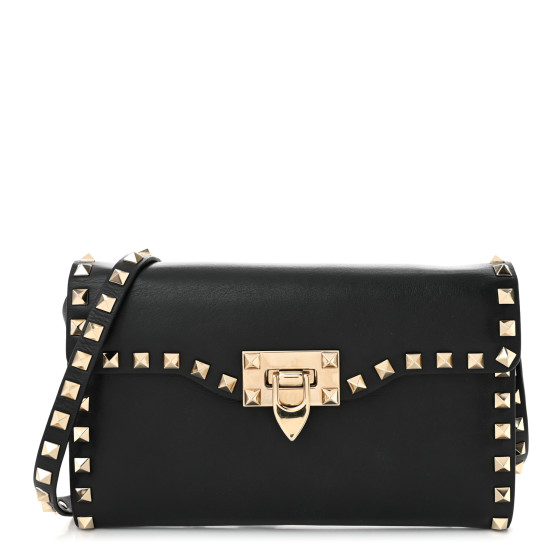 Valentino Garavani Vitello Medium Rockstud Flap Shoulder Bag Black