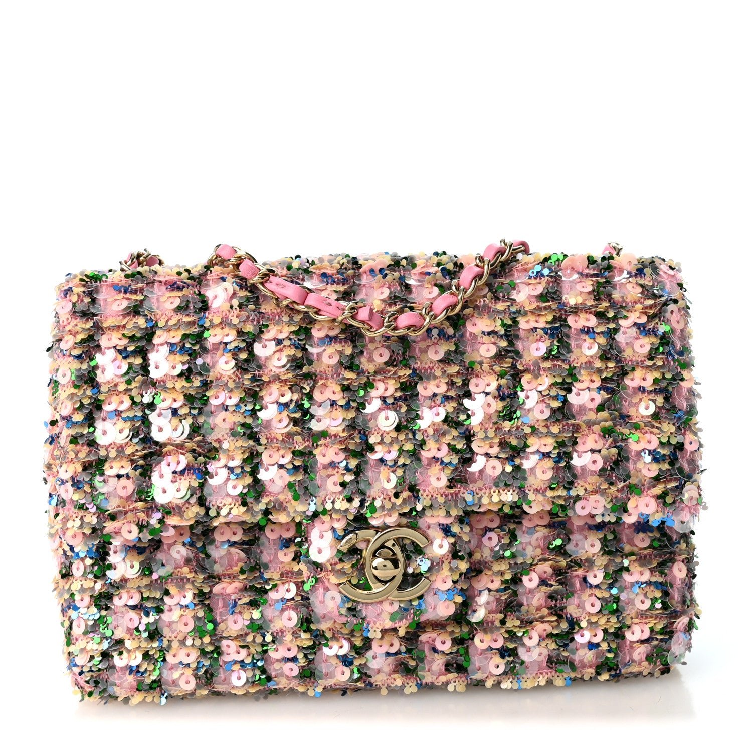 Chanel Sequin Small Single Flap Pink Green Yellow Multicolor