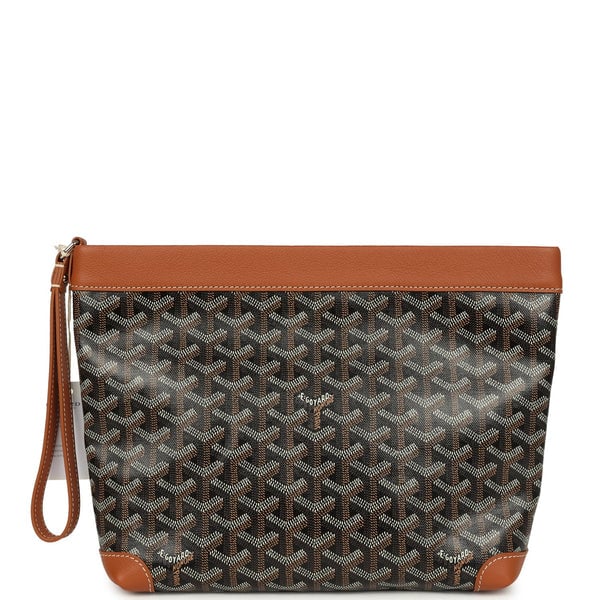 Goyard Goyard Goyardine Canvas Black and Brown Conti Pouch Palladium Hardware