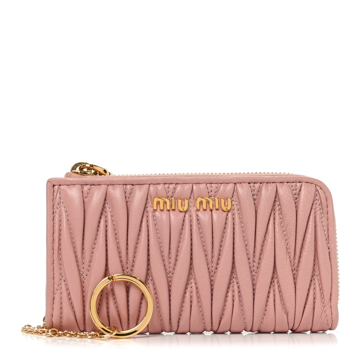 Miu Miu Nappa Matelasse Compact Zip Around Wallet Orchidea
