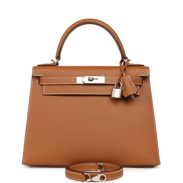 Pre-owned Hermes Kelly Sellier 28 Gold Epsom Palladium Hardware