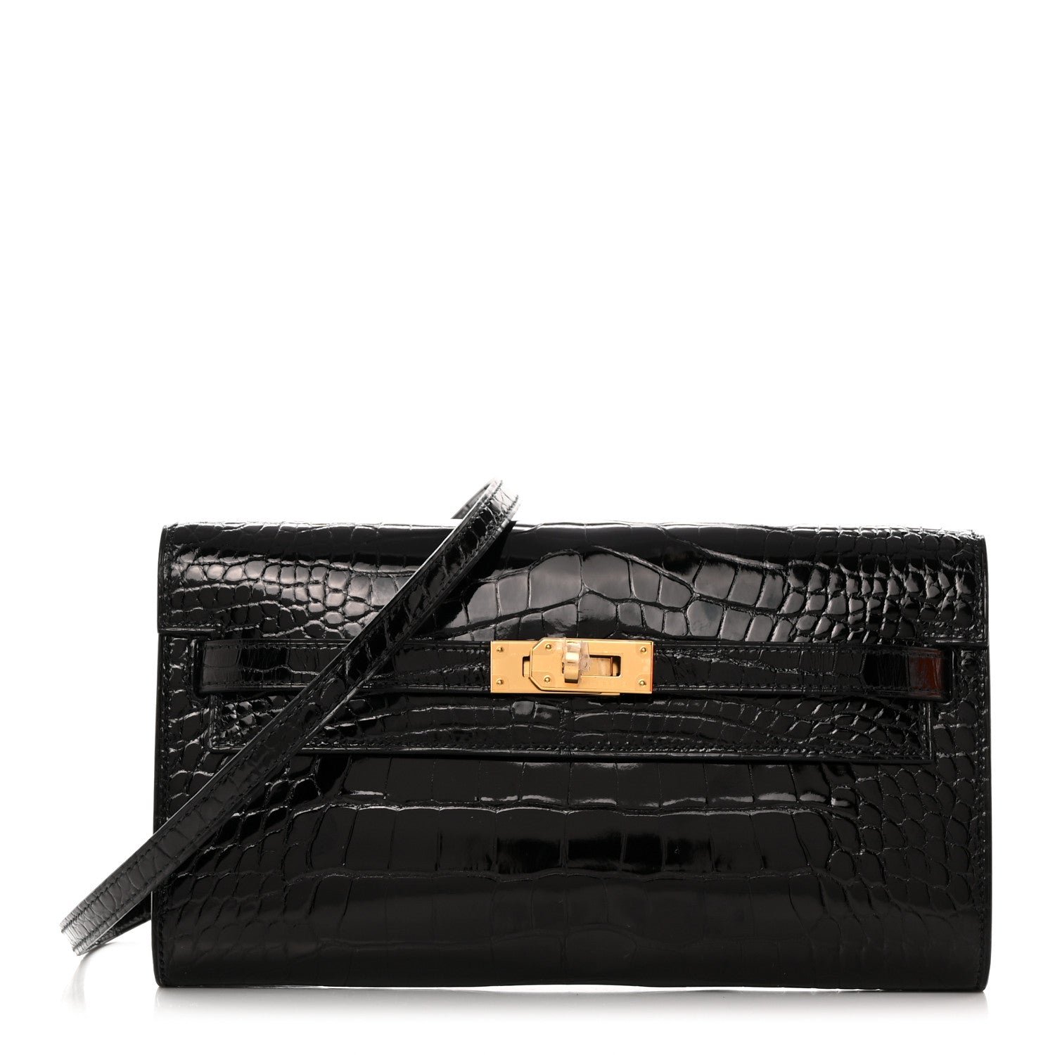 Hermes Shiny Alligator Kelly Wallet To Go Black