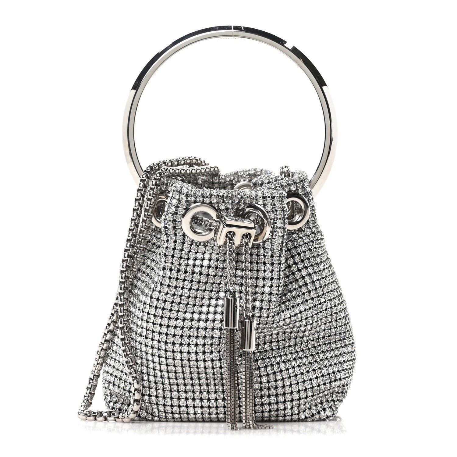 Jimmy Choo Satin Crystal Embellished Micro Bon Bon Bag Silver