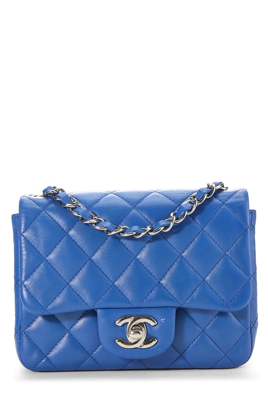 Blue Quilted Lambskin Classic Square Flap Mini