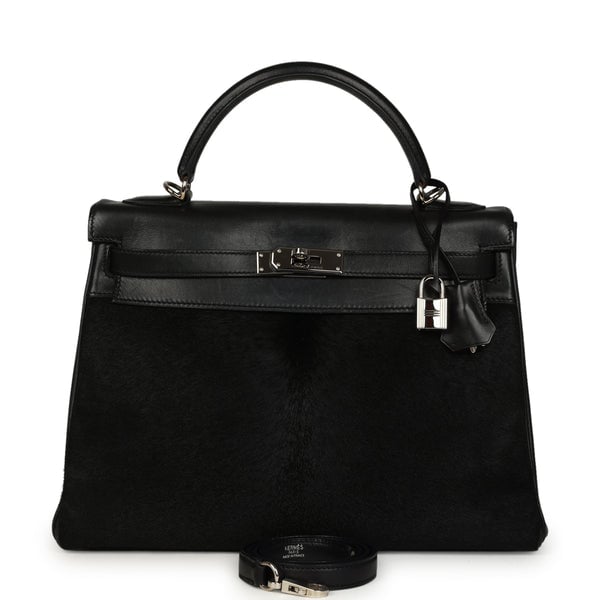 Hermes Vintage Hermes Kelly Sellier 32 Black Evercalf and Troika Palladium Hardware