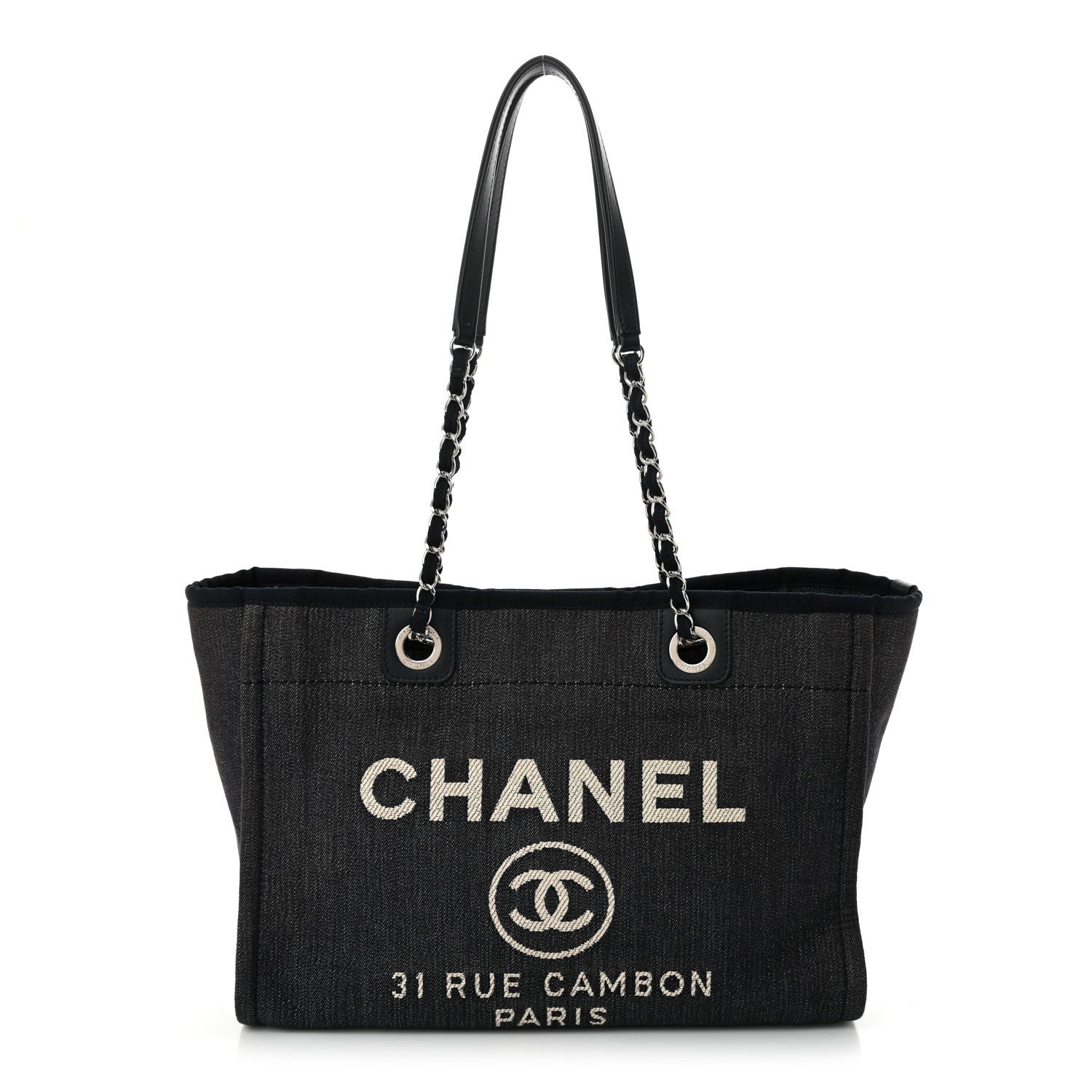 Chanel Denim Small Deauville Tote Dark Blue