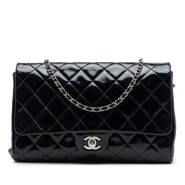 CC Quilted Patent Leather Flap Clutch with Chain
