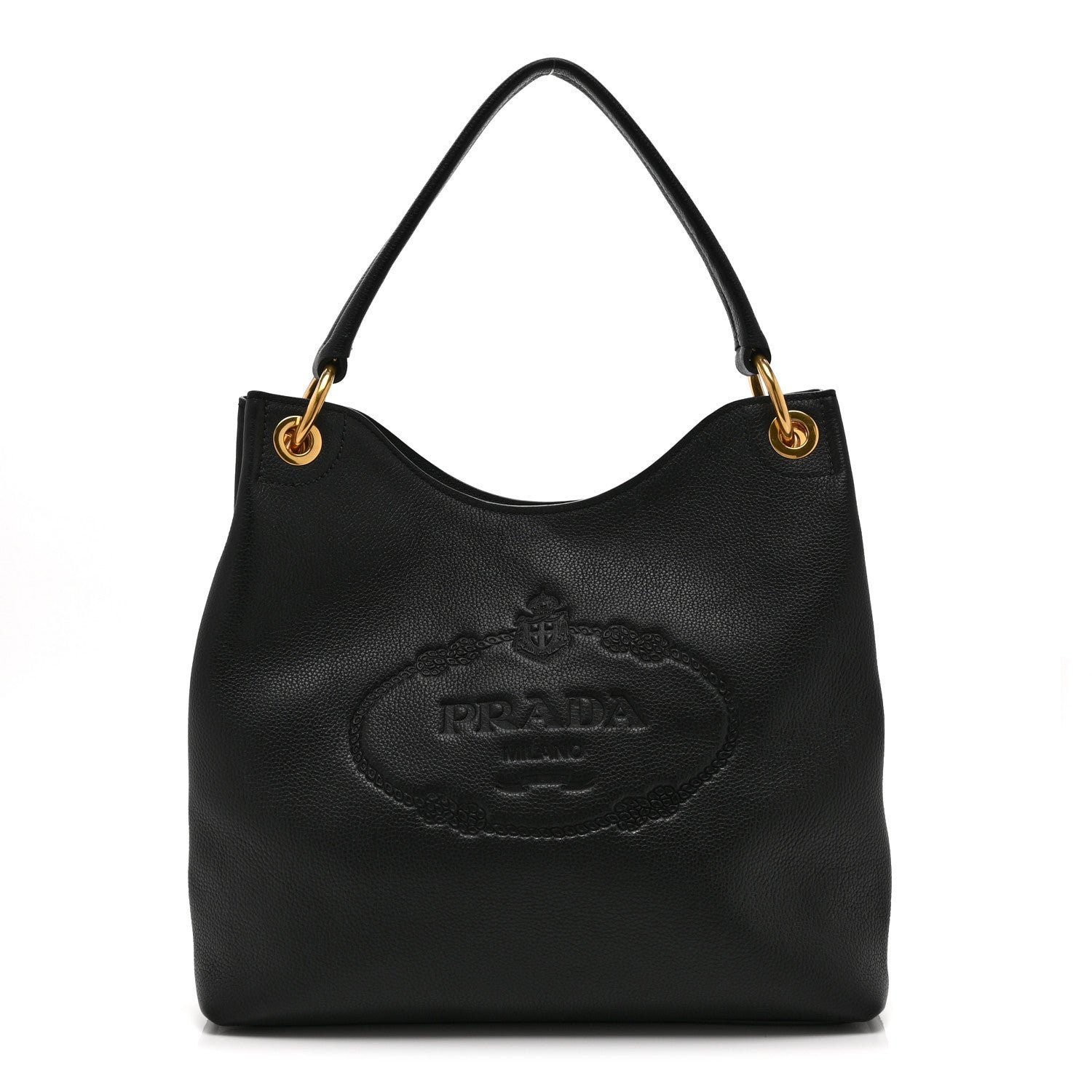 Prada Vitello Phenix Embossed Logo Hobo Black