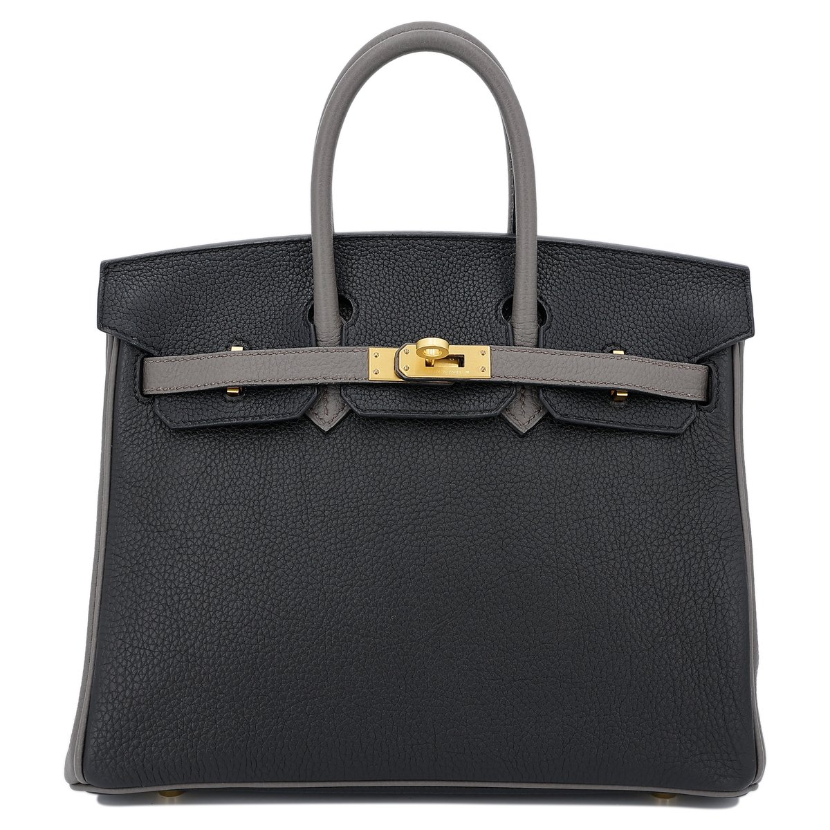 Hermes HERMÈS HSS Special Order Birkin 25 handbag in Black and Etain with Brushed Gold hardware