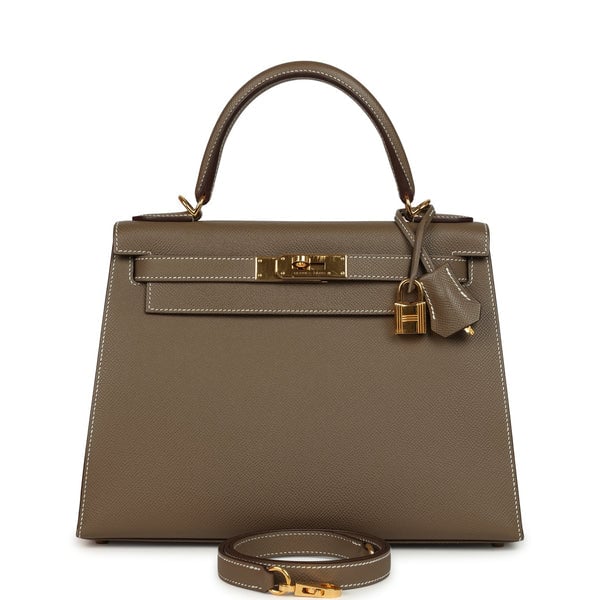 Hermes Pre-owned Hermes Kelly Sellier 28 Etoupe Epsom Gold Hardware