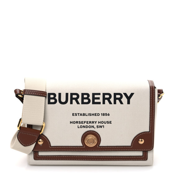 Burberry Canvas Horseferry Print Note Crossbody Bag Natural Tan