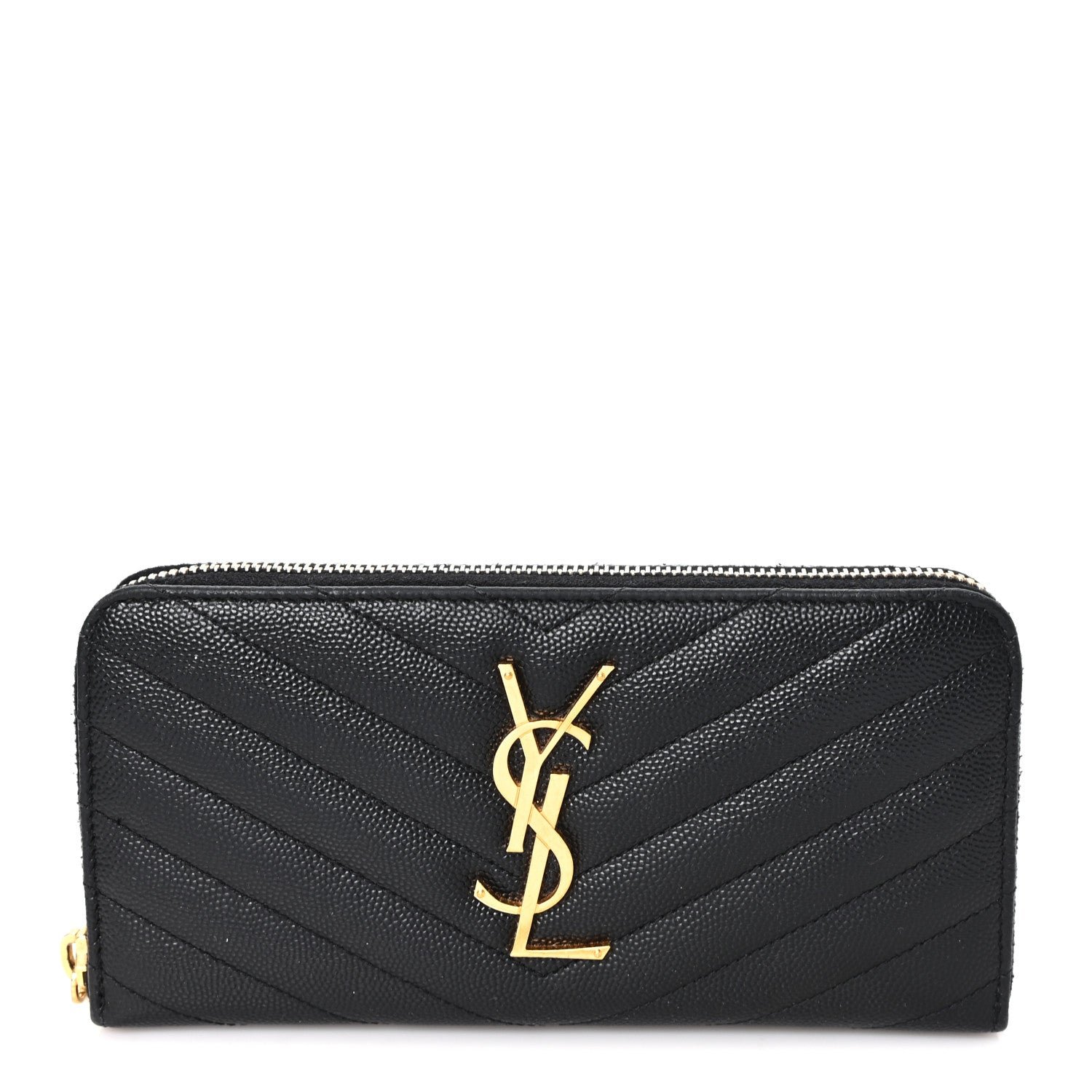 Saint Laurent Grain De Poudre Matelasse Chevron Monogram Zip Around Wallet Black