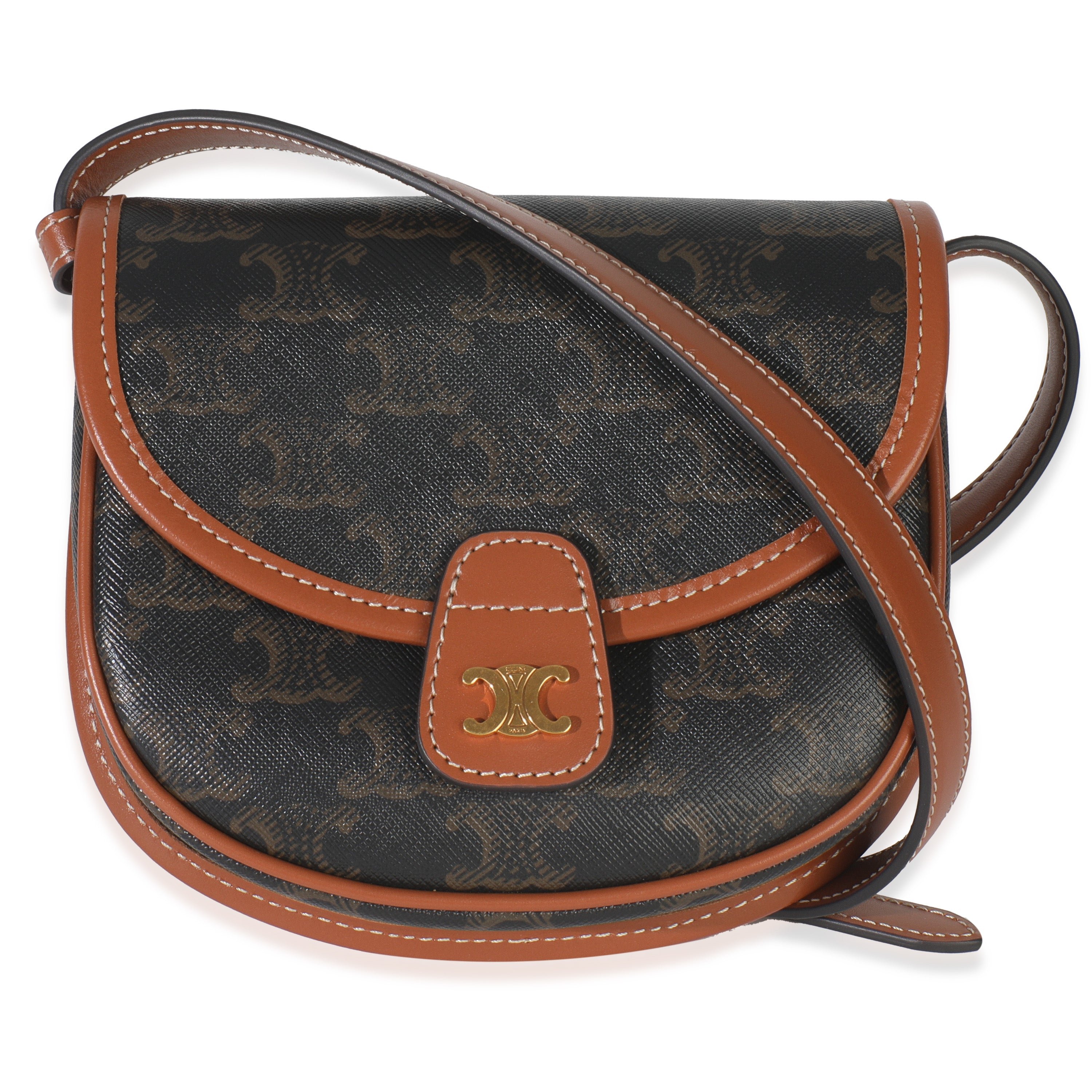 Celine Tan Calfskin Brown Triomphe Canvas Mini Besace