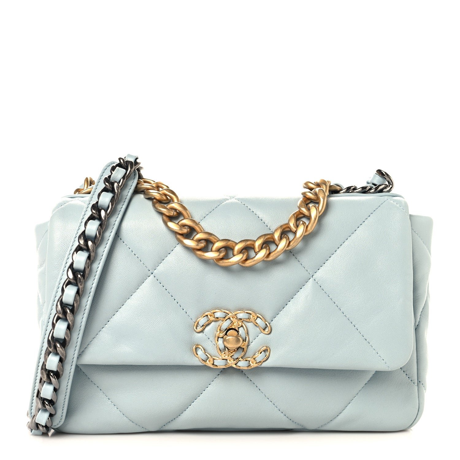 Chanel Lambskin Quilted Medium Chanel 19 Flap Light Blue