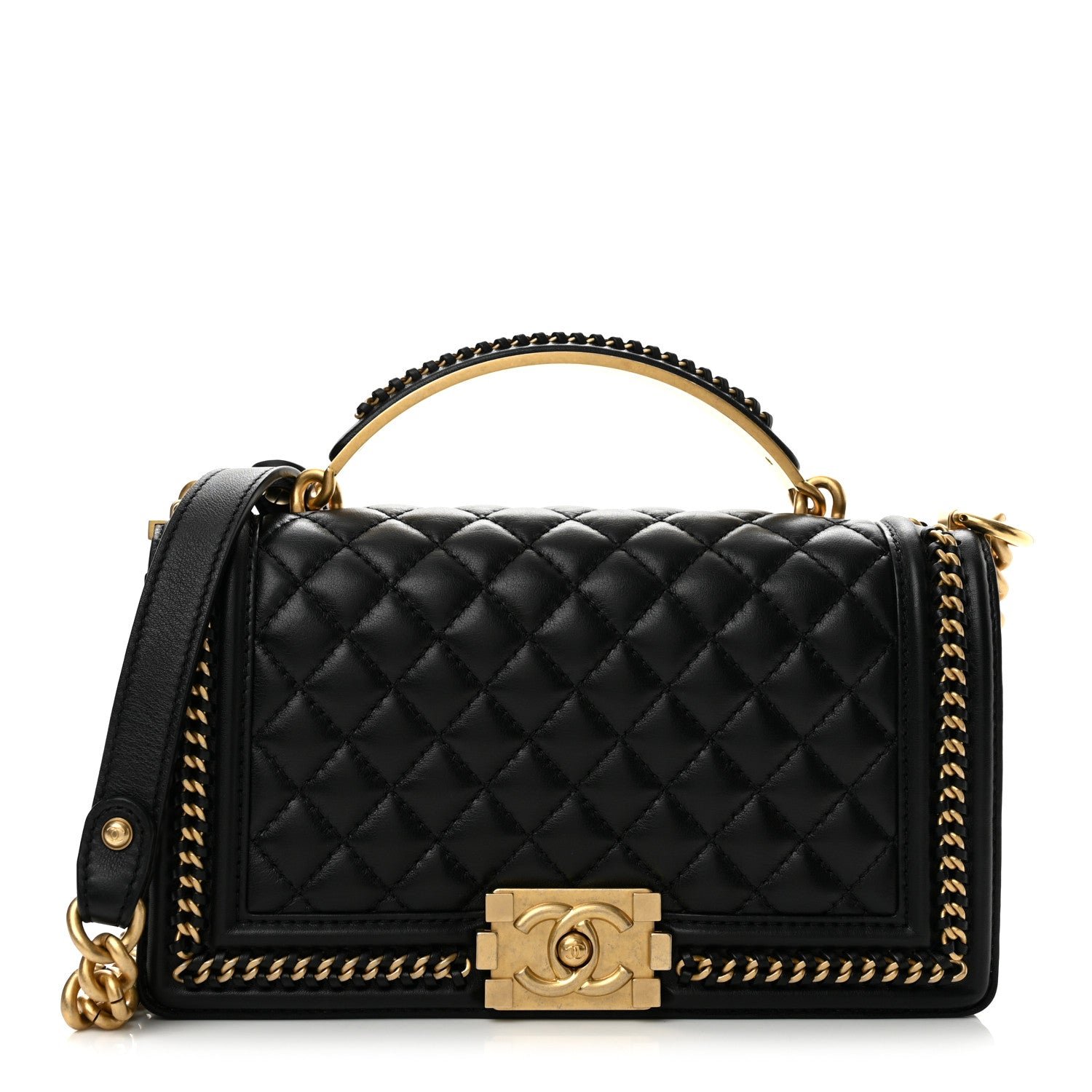 Chanel Lambskin Quilted Medium Top Handle Boy Flap Black