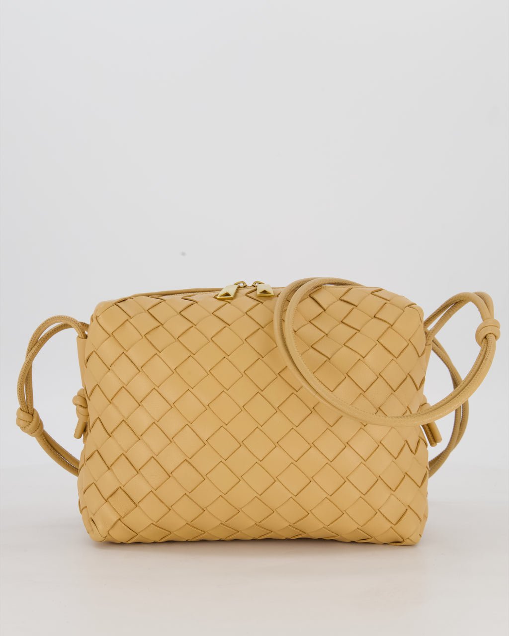 Bottega Veneta Beige Medium Loop Intrecciato Camera Bag in Lambskin Leather